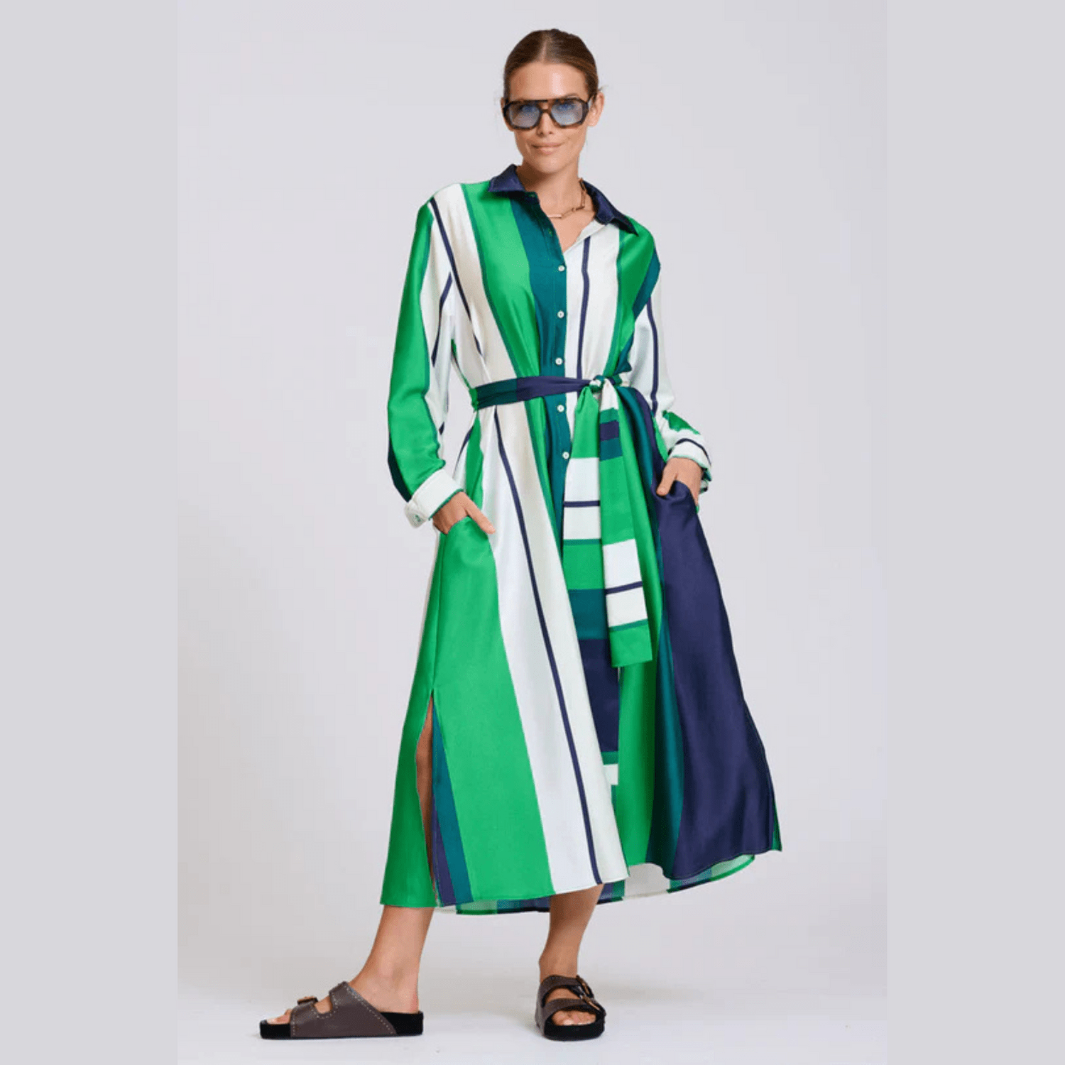 Shirty Luxe Luna Longline Shirt Dress | Navy + Green Bold Stripe