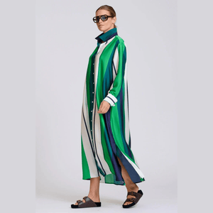 Shirty Luxe Luna Longline Shirt Dress | Navy + Green Bold Stripe