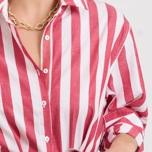 Shirty Pippa Oversized Longline Dress | Red Wide Stripe