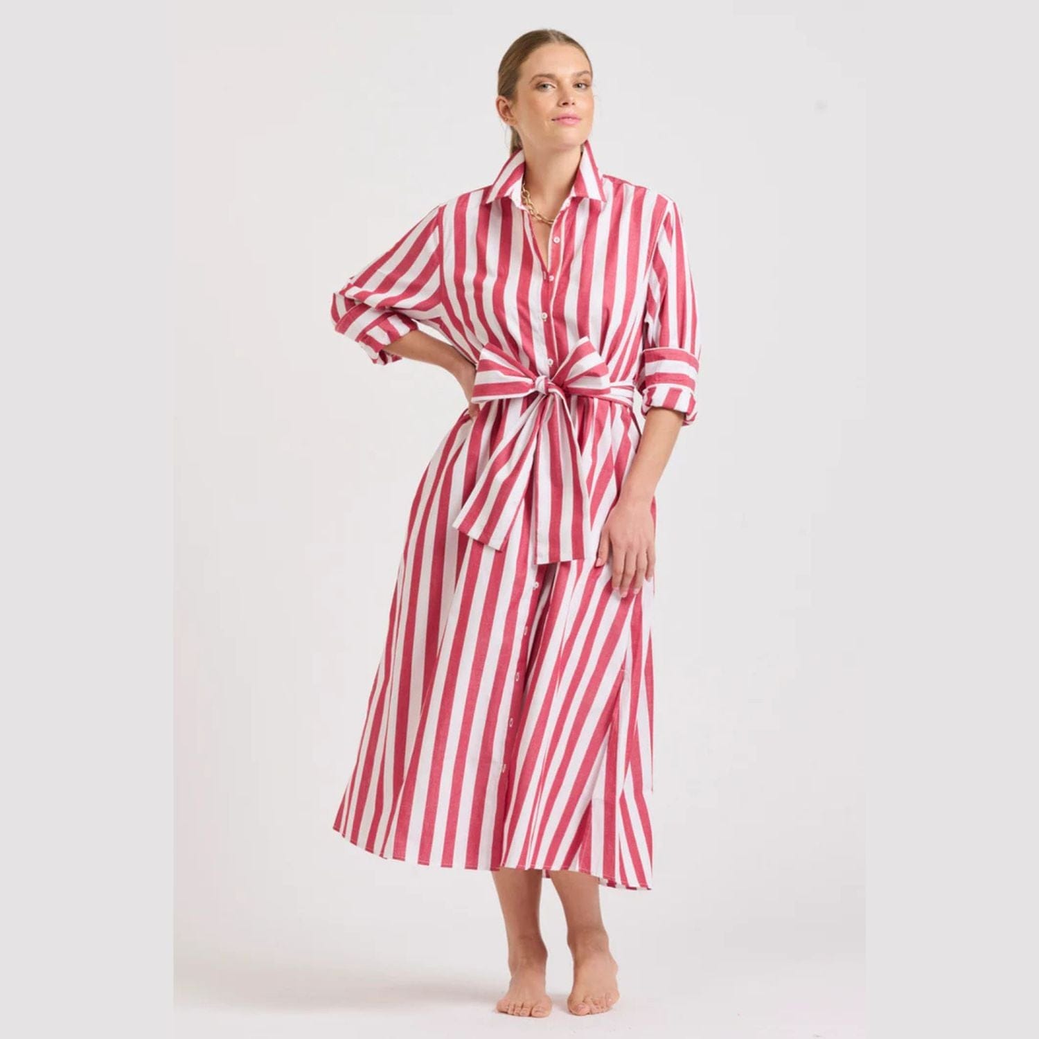 Shirty Pippa Oversized Longline Dress | Red Wide Stripe