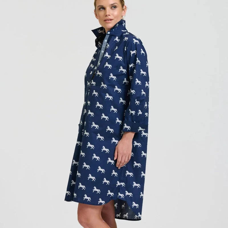 Shirty Popover Shirtdress | Navy with White Pony