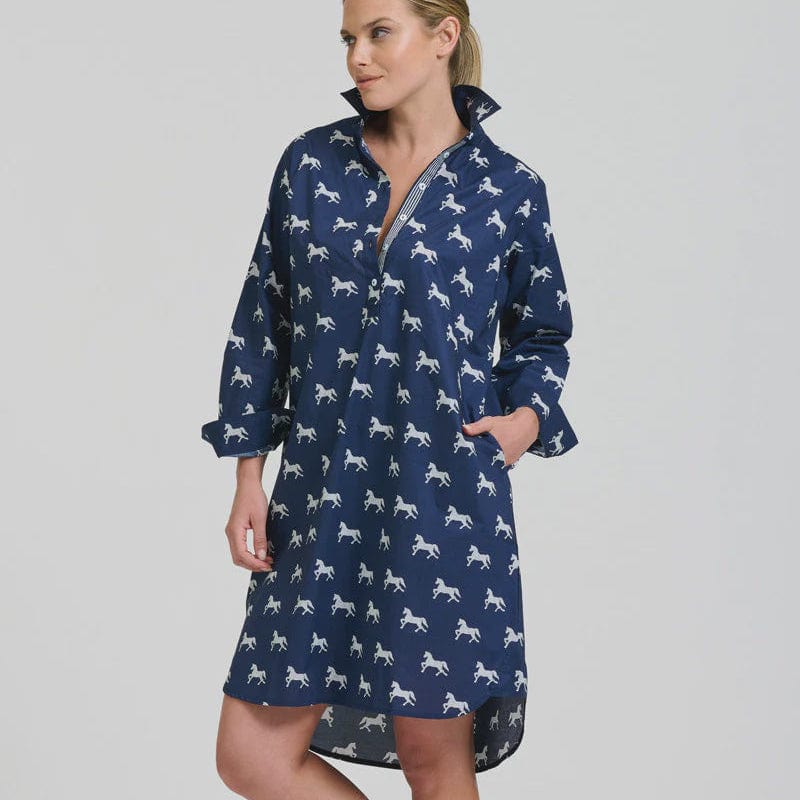 Shirty Popover Shirtdress | Navy with White Pony
