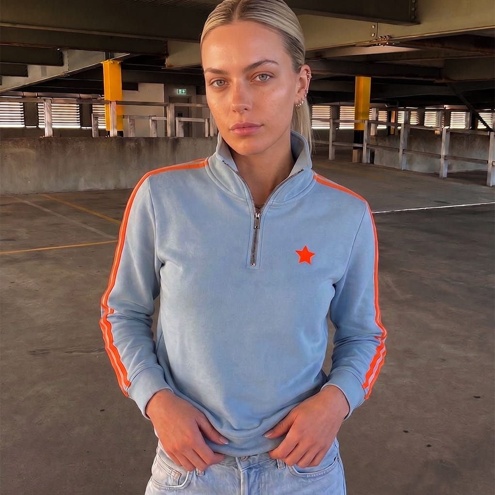 Sophie Moran Sophie Moran Funnel Neck Sweatshirt | Baby Blue+Orange