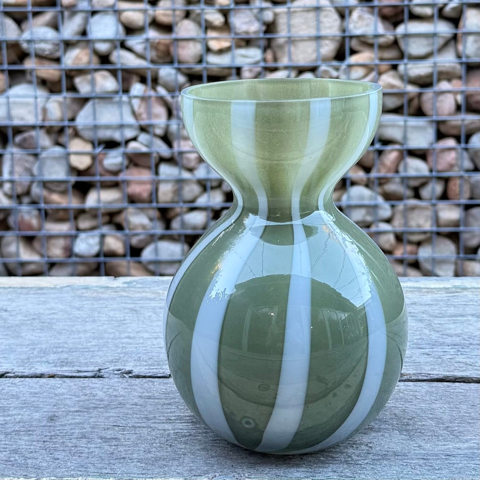 Sunday Merchant Bobbi Glass Vase | Olive + White