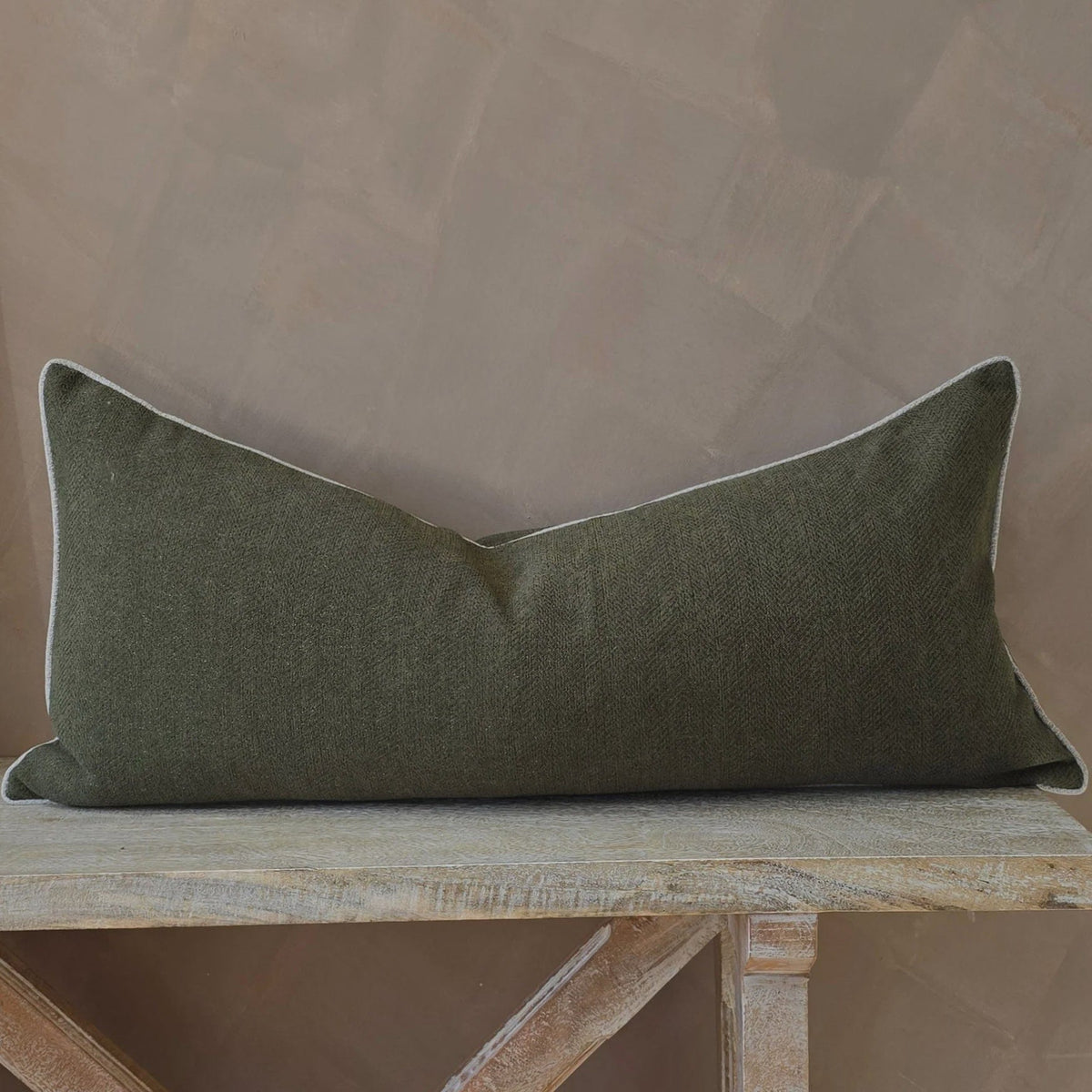 Sunday Merchant Hailey Linen Chenille Cushion | Long Lumbar 40x90|Moss