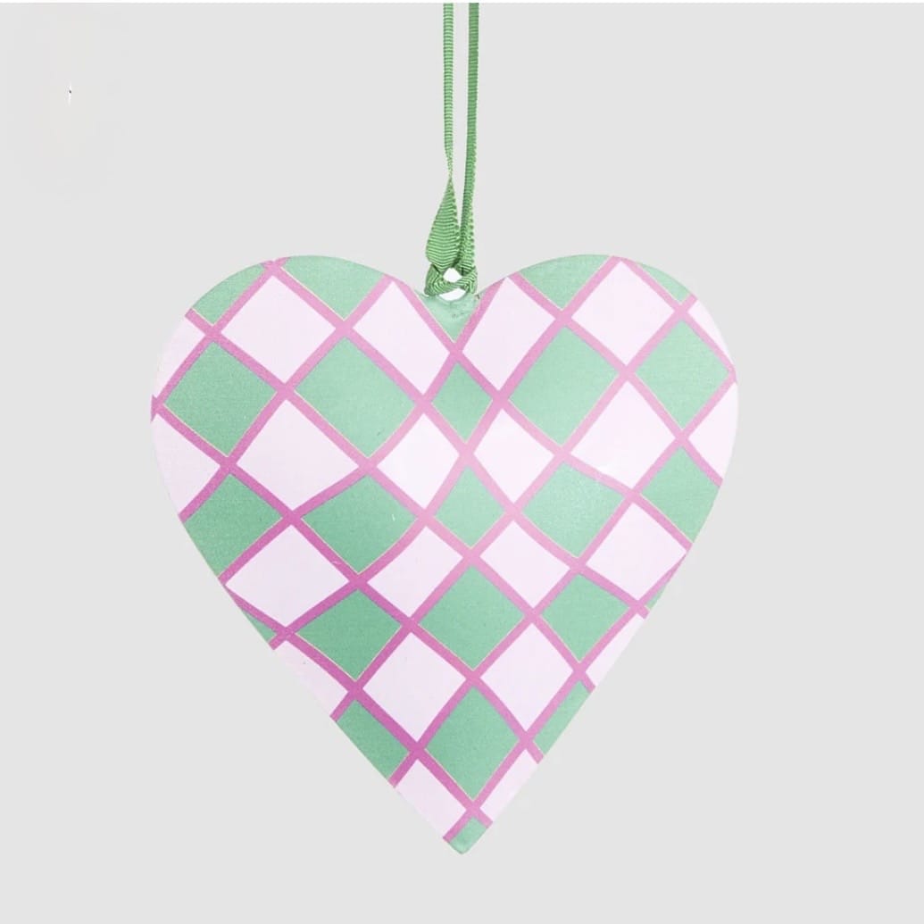 Sunday Merchant Joy Hand Painted Heart Tree Decoration | Pink + Green