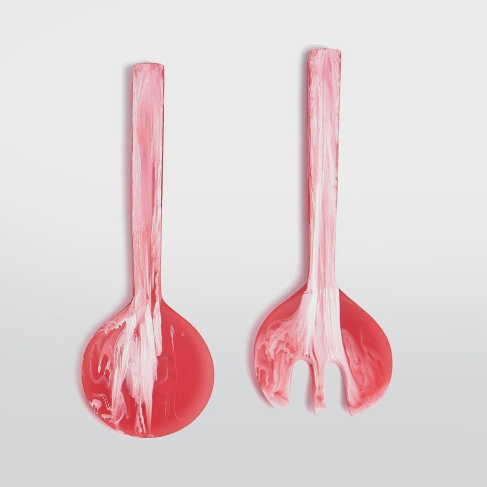 Sunday Merchant Long Handle Resin Salad Servers | Coral Swirl
