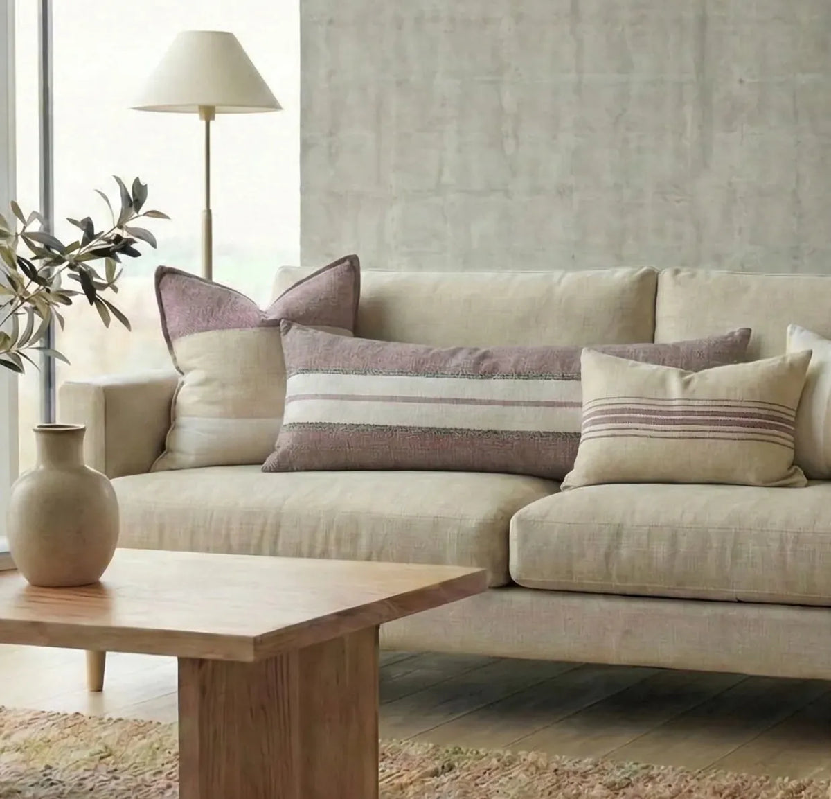 Sunday Merchant Lumere Linen 40cm x 90cm | Mauve + Charcoal