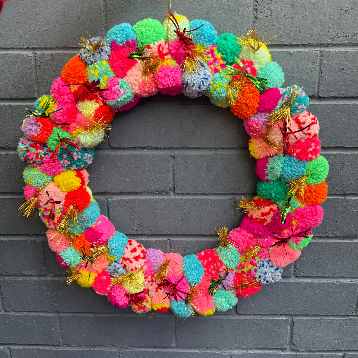 Sunday Merchant Multi Coloured Pom Pom Christmas Wreath Large 50cm