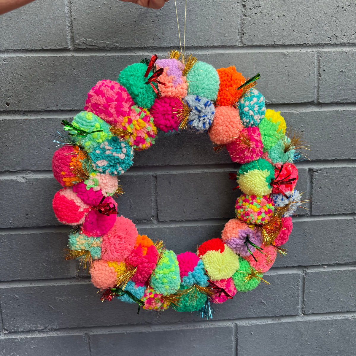 Sunday Merchant Multi Coloured Pom Pom Christmas Wreath Small 30cm