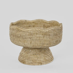 Sunday Merchant Paume Scallop Rattan Fruit Bowl on Stand | Natural