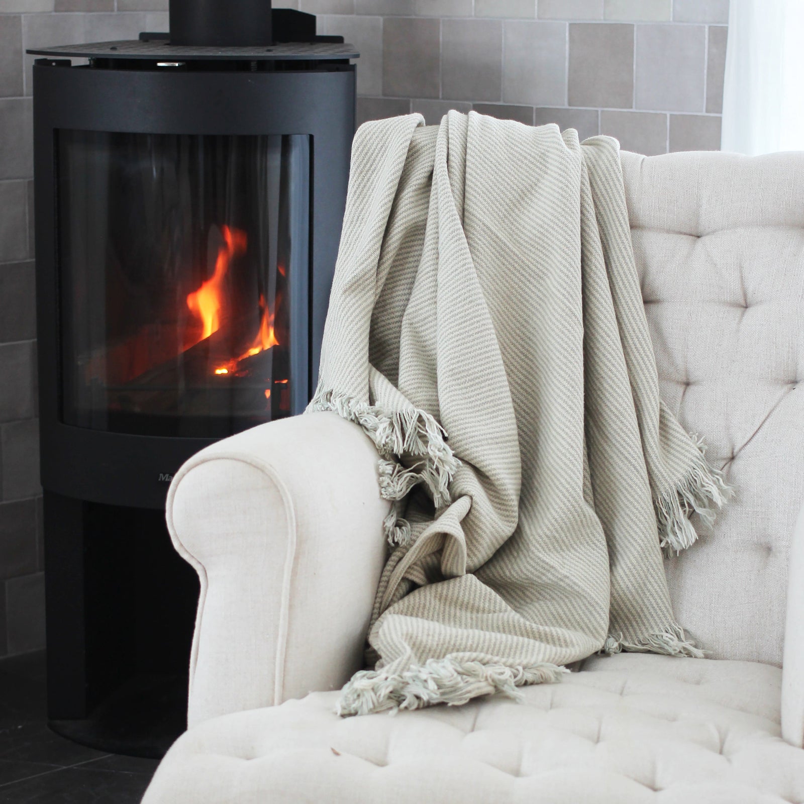 Sunday Merchant Pin Stripe Throw - Sage