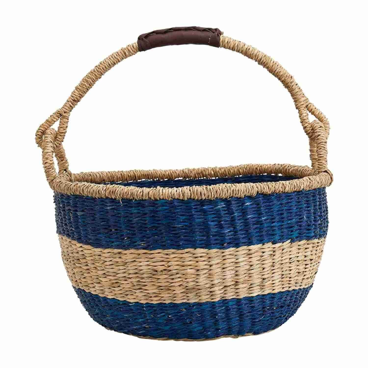 Sunday Merchant Seagrass Basket - navy stripe