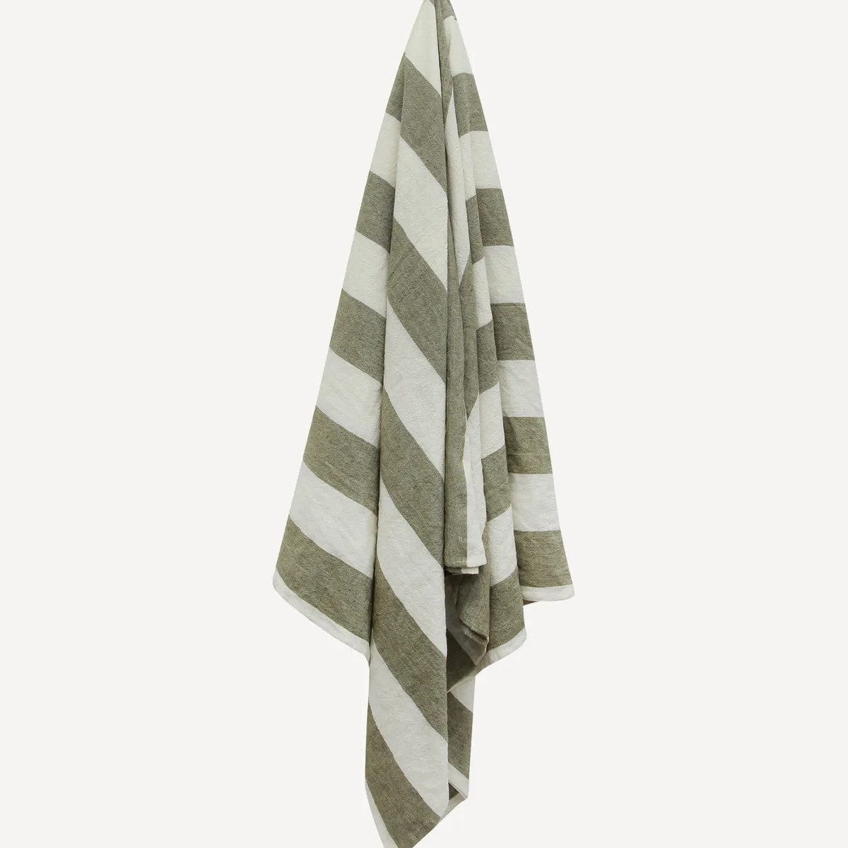Sunday Merchant Striped Tablecloth | Olive Green + Ivory