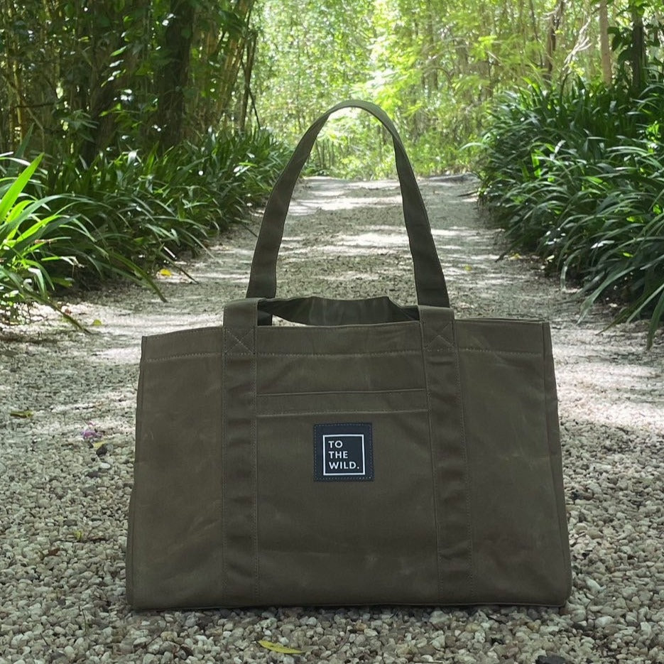 To The Wild Oversized Waxed Canvas Bag | Sage Green