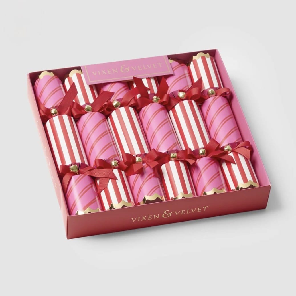 Vixen + Velvet Carnival Stripe Crackers | Red + Pink (6 pack)