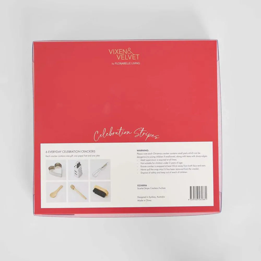 Vixen + Velvet Scarlett Striped Crackers | Fuchsia (6 pack)