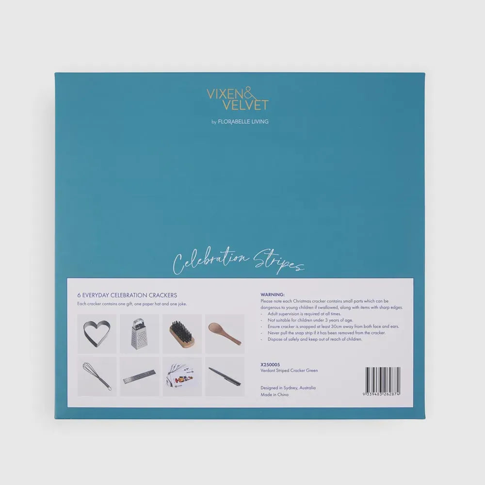 Vixen + Velvet Verdant Striped Crackers | Green (6 pack)