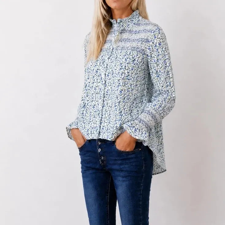 Who's Charlie Evie Cotton Floral Shirt | Blue | Who's Charlie