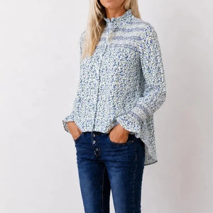 Who's Charlie Evie Cotton Floral Shirt | Blue | Who's Charlie