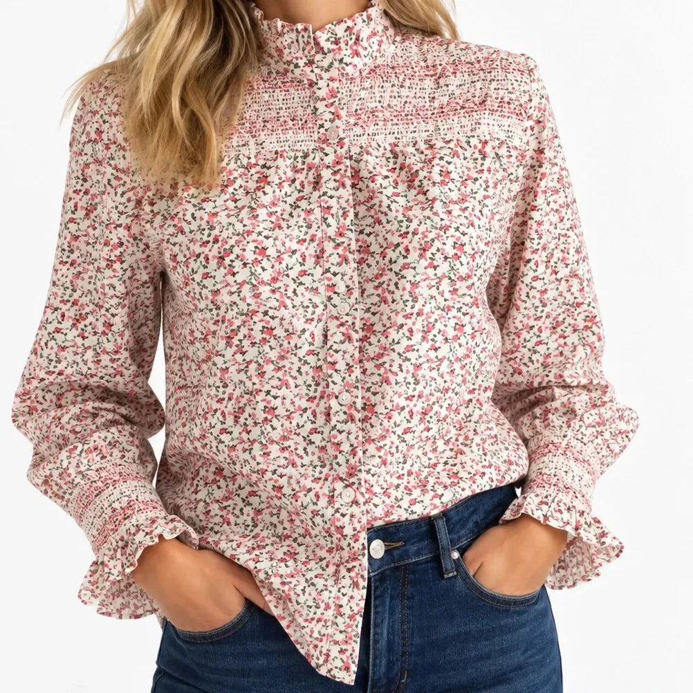 Who's Charlie Evie Cotton Floral Shirt | Pink | Who's Charlie