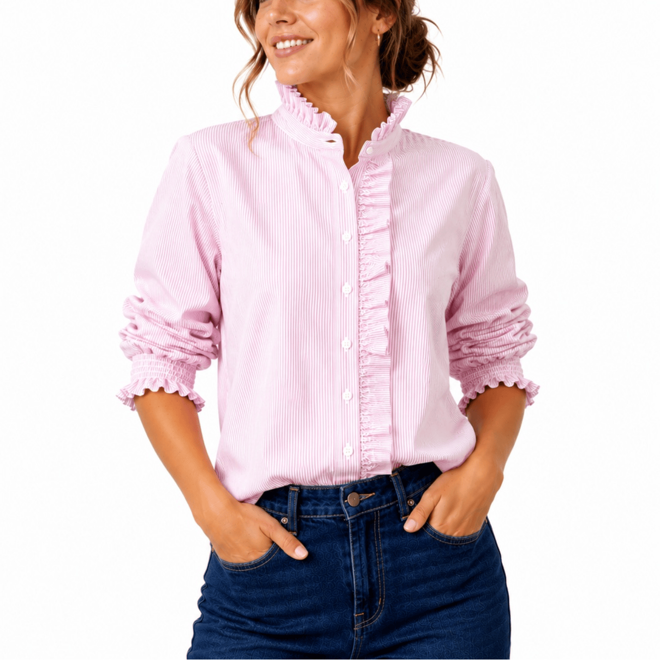 Who's Charlie Poppy Shirt | Fine Stripe Pink + White
