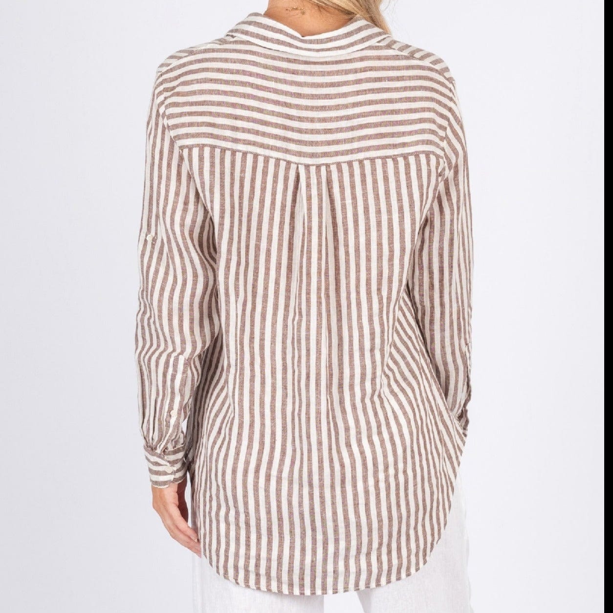 Worthier Journi Stripe Linen Shirt | Brown